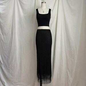 Laundry by Shelli Segal Beaded Crochet Maxi Skirt S